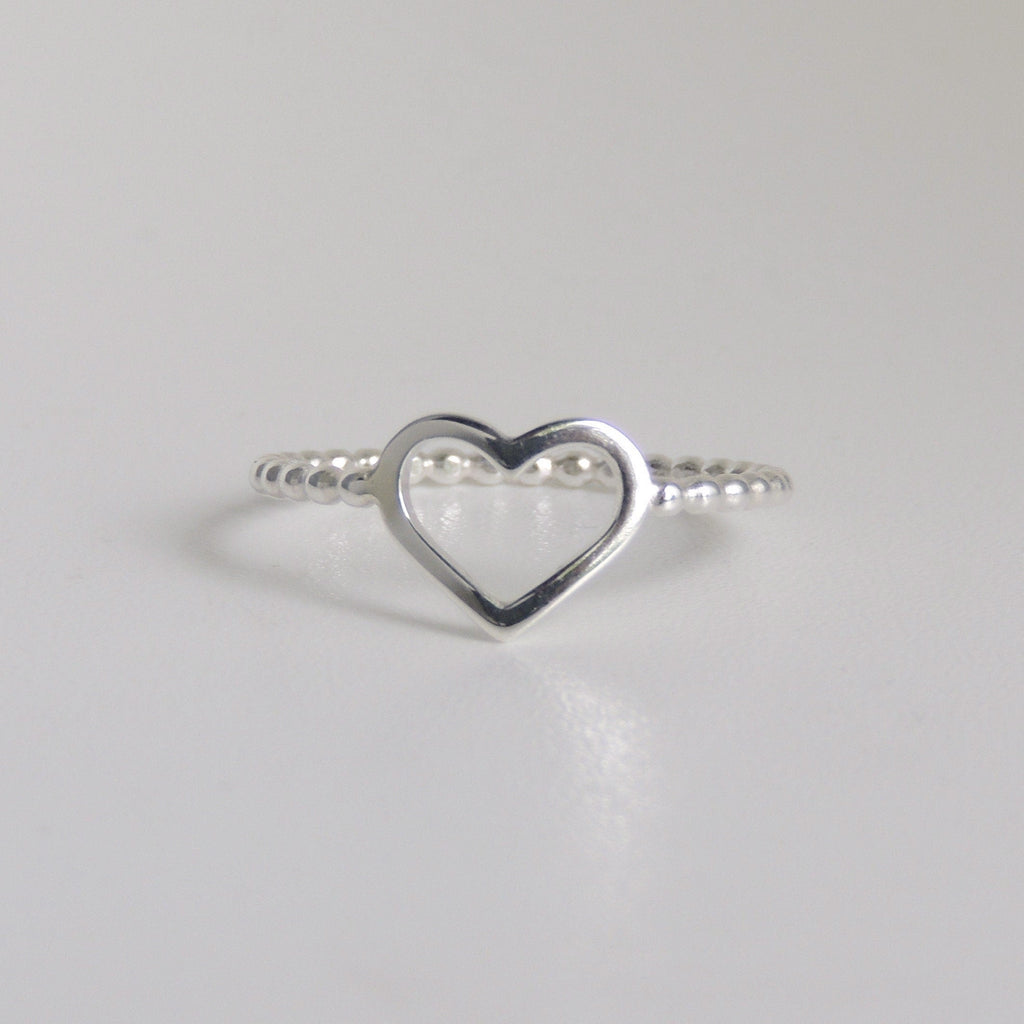Sterling Silver Open Heart Ring Beaded Band