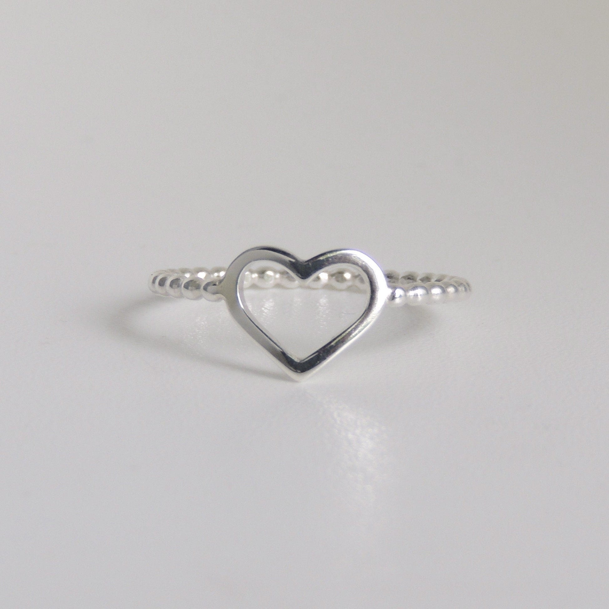 Sterling Silver Open Heart Ring Beaded Band