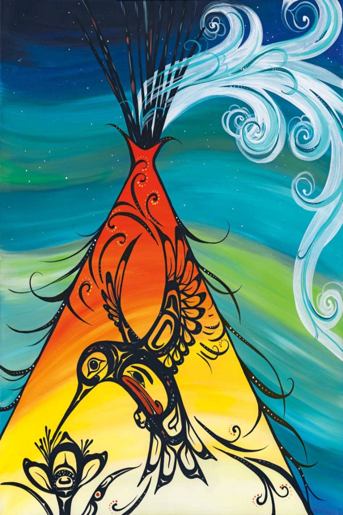 Colibri et tipi par Carla Joseph, gravure d'art autochtone, Premières Nations, Amérindiens, art encadré