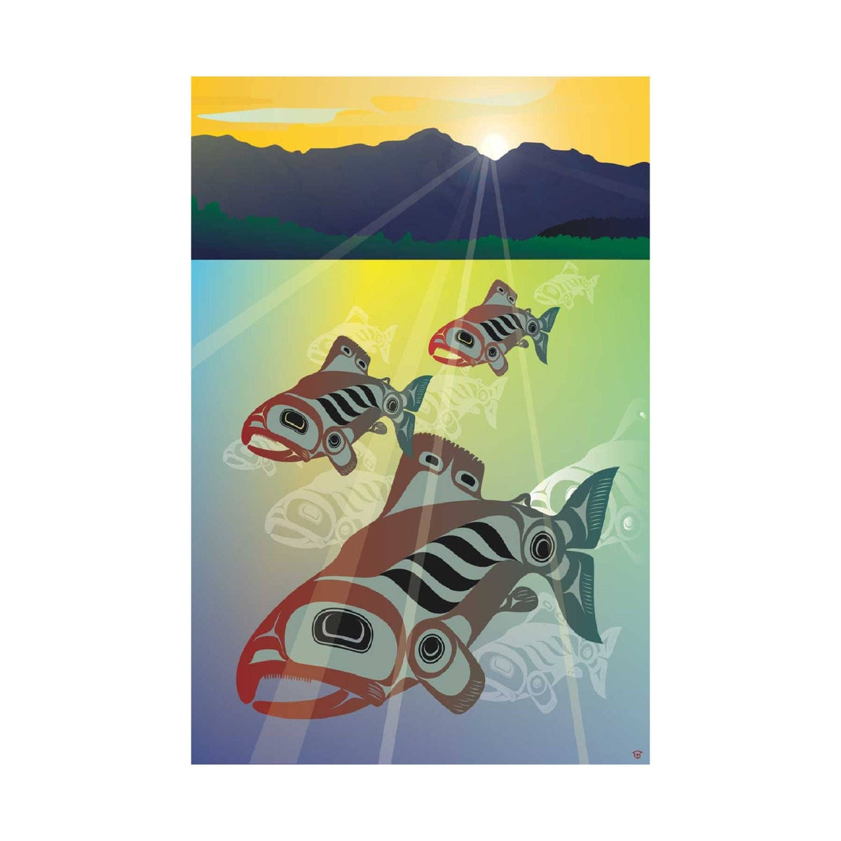Salmon Fall Run par Mark Preston, impression d'art autochtone, Premières Nations, Amérindiens, Tlingit, territoire du Yukon, art encadré