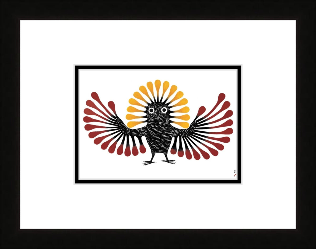 Preening Owl, 1995 (Stonecut) by Kenojuak Ashevak, Indigenous Inuit Art Card, Aboriginal Decor, Framed Art Card