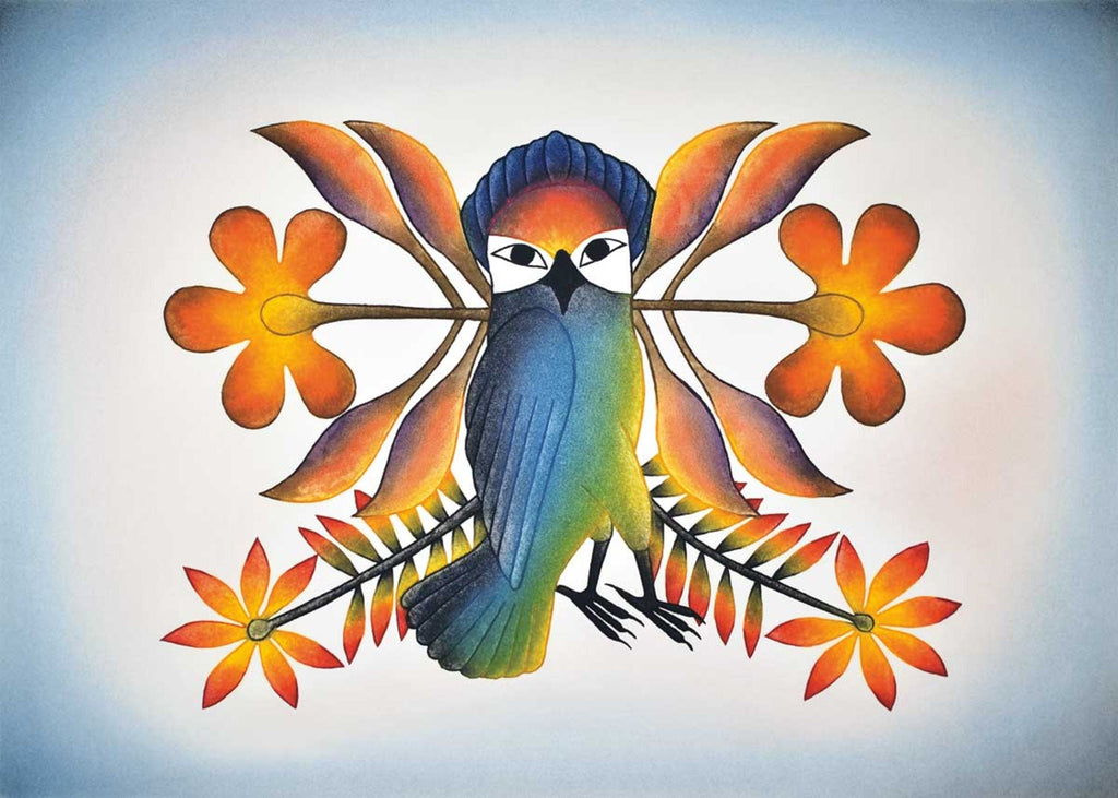 Grande entrée, 2008 (eau-forte et aquatinte) par Kenojuak Ashevak, carte d'art inuit autochtone, décor autochtone, carte d'art encadrée