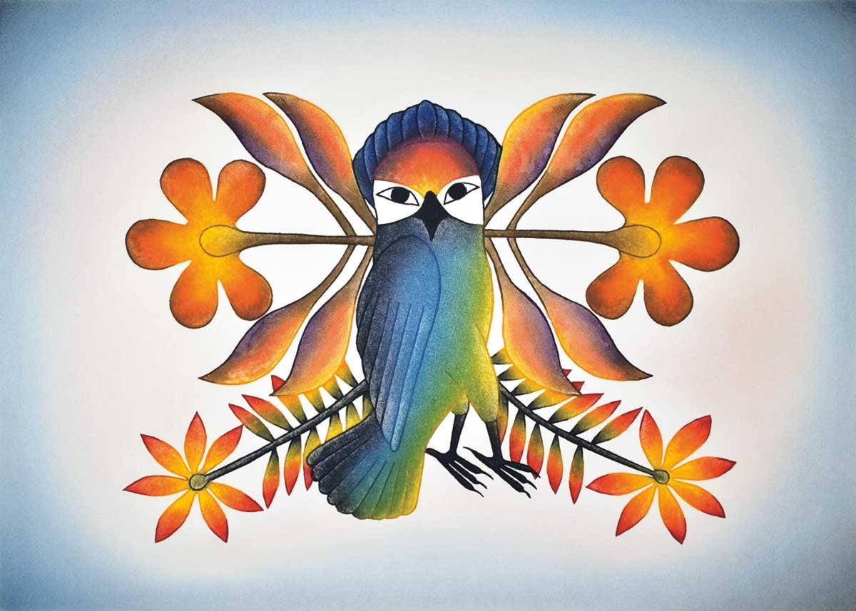 Grande entrée, 2008 (eau-forte et aquatinte) par Kenojuak Ashevak, carte d'art inuit autochtone, décor autochtone, carte d'art encadrée