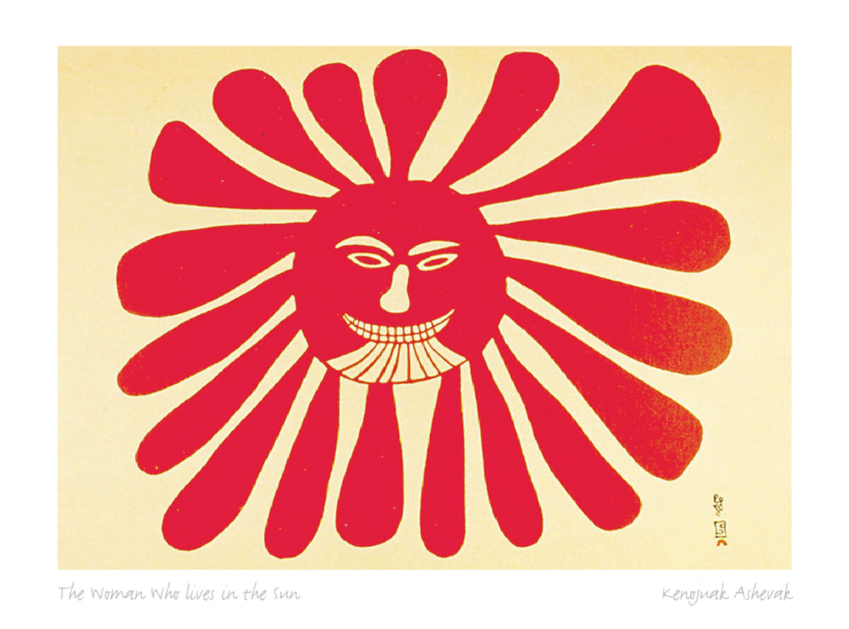La Femme Vit Dans/Le Soleil par Kenojuak Ashevak, carte d'art autochtone inuite, décor autochtone, carte d'art encadrée