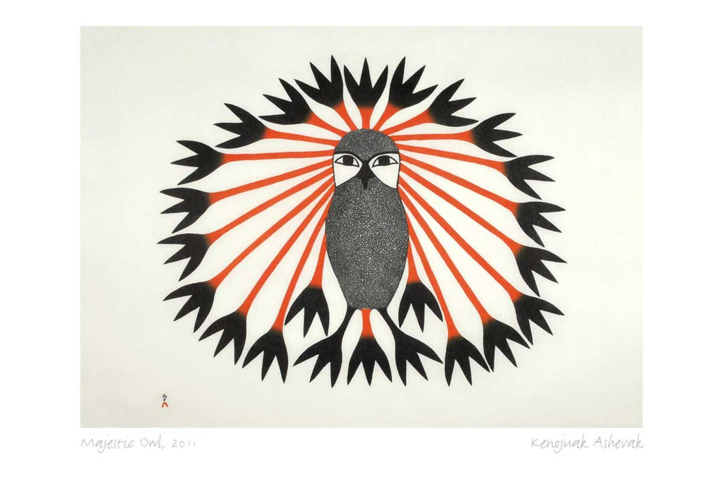Majestic Owl, 2011 par Kenojuak Ashevak, carte d'art autochtone inuit, décor autochtone, carte d'art encadrée
