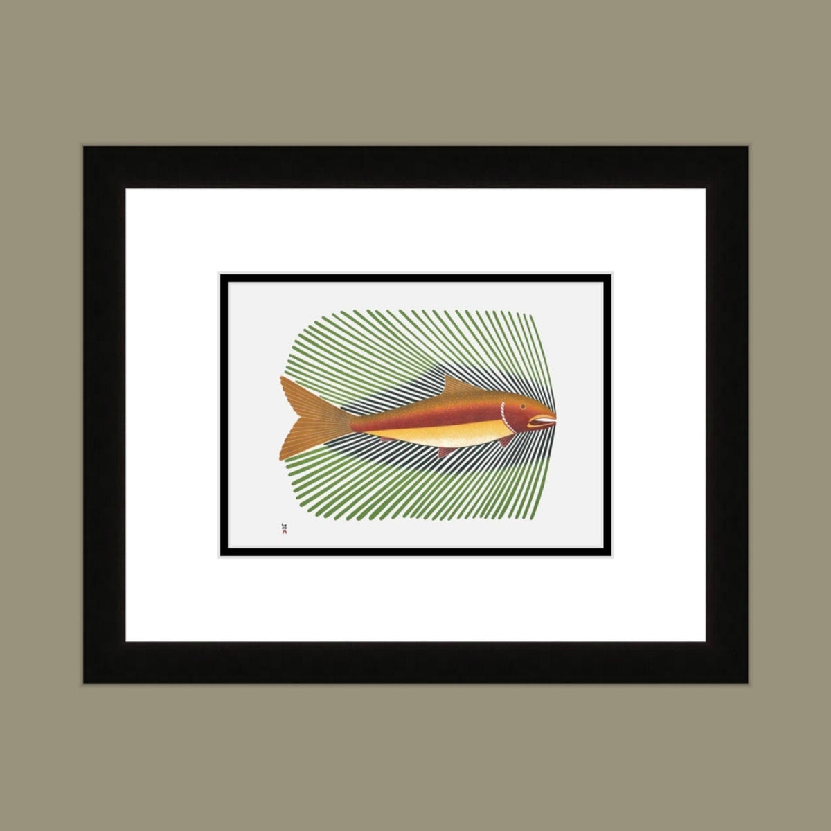 Summer Char (Stonecut & Stencil) by Kenojuak Ashevak, Indigenous Inuit Art Card, Aboriginal Decor, Framed Art Card