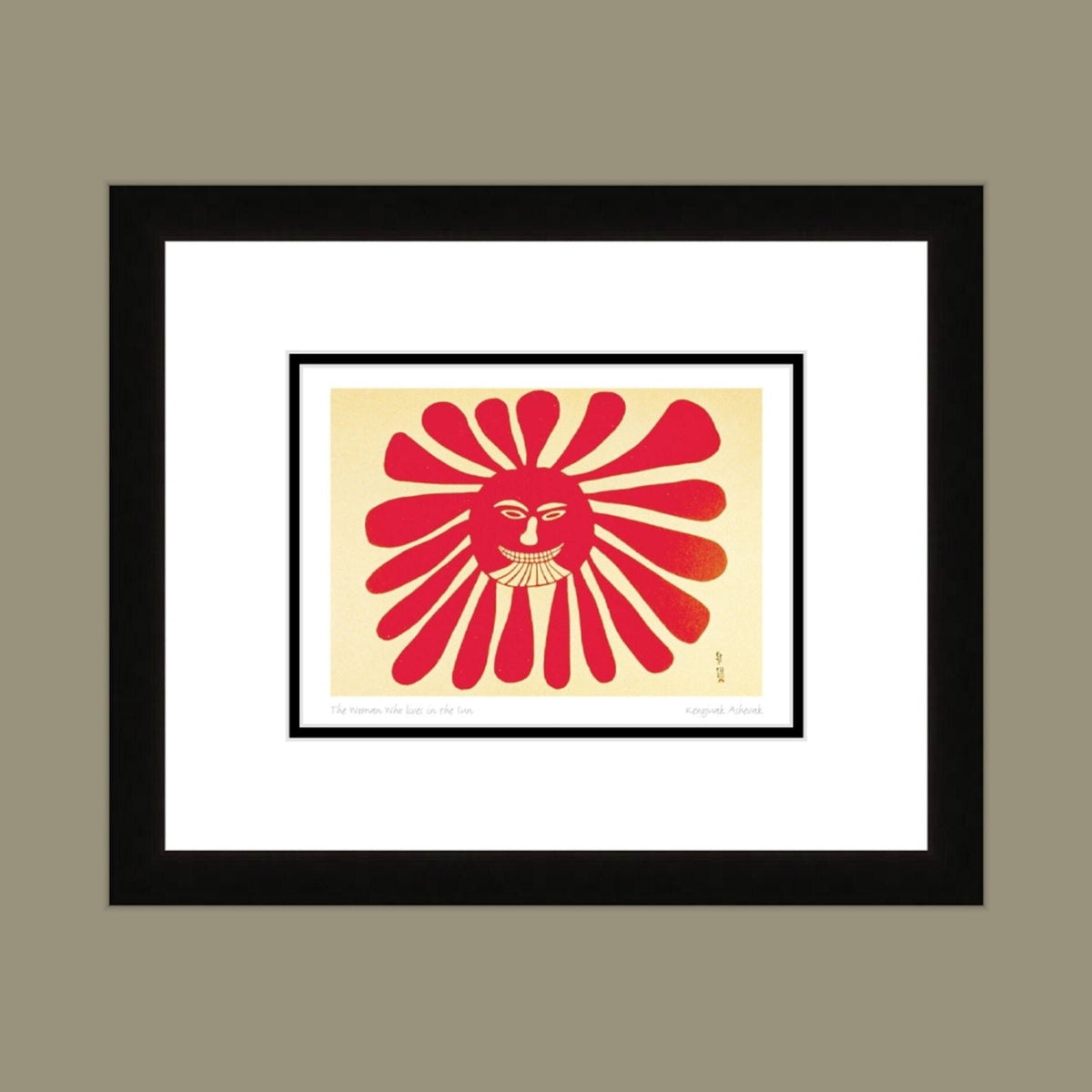La Femme Vit Dans/Le Soleil par Kenojuak Ashevak, carte d'art autochtone inuite, décor autochtone, carte d'art encadrée