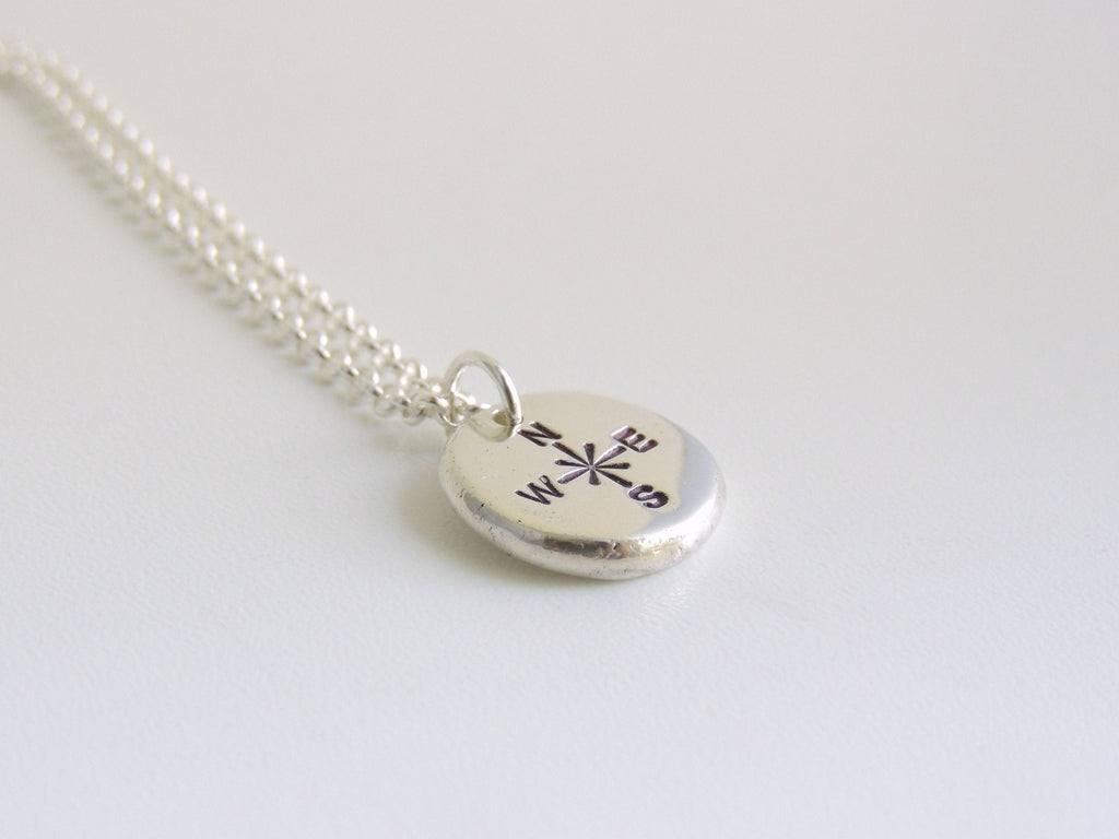 Compass Necklace Sterling Silver Nugget Pendant
