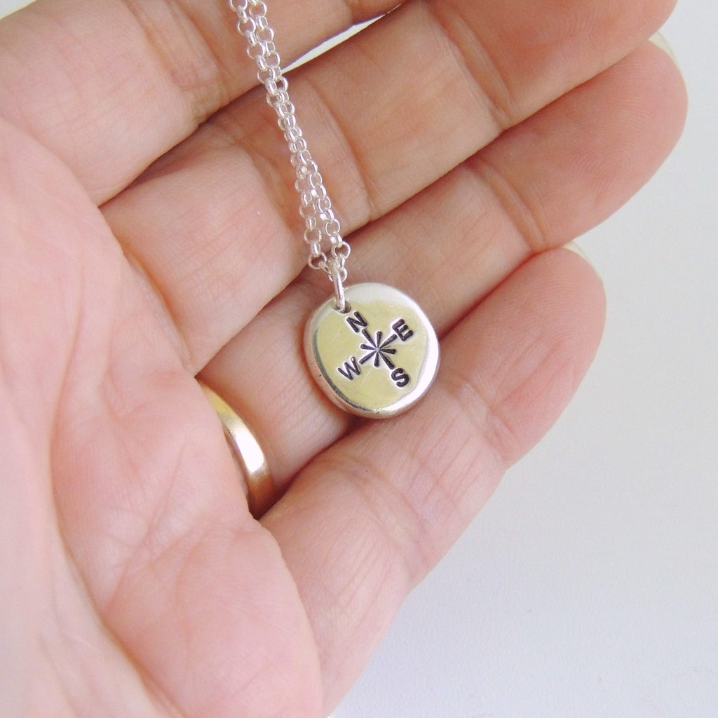 Compass Necklace Sterling Silver Nugget Pendant