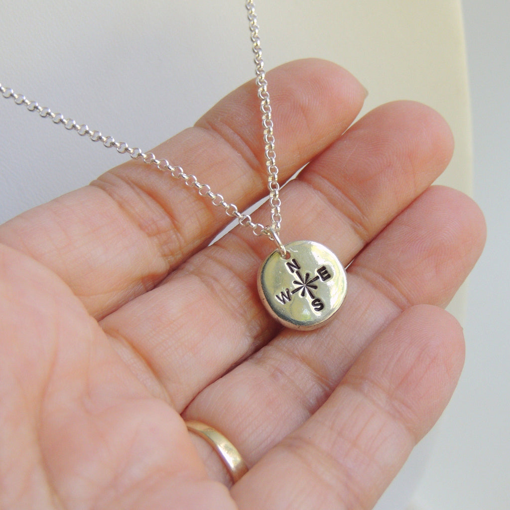 Compass Necklace Sterling Silver Nugget Pendant