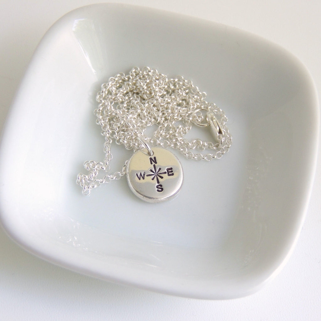 Compass Necklace Sterling Silver Nugget Pendant