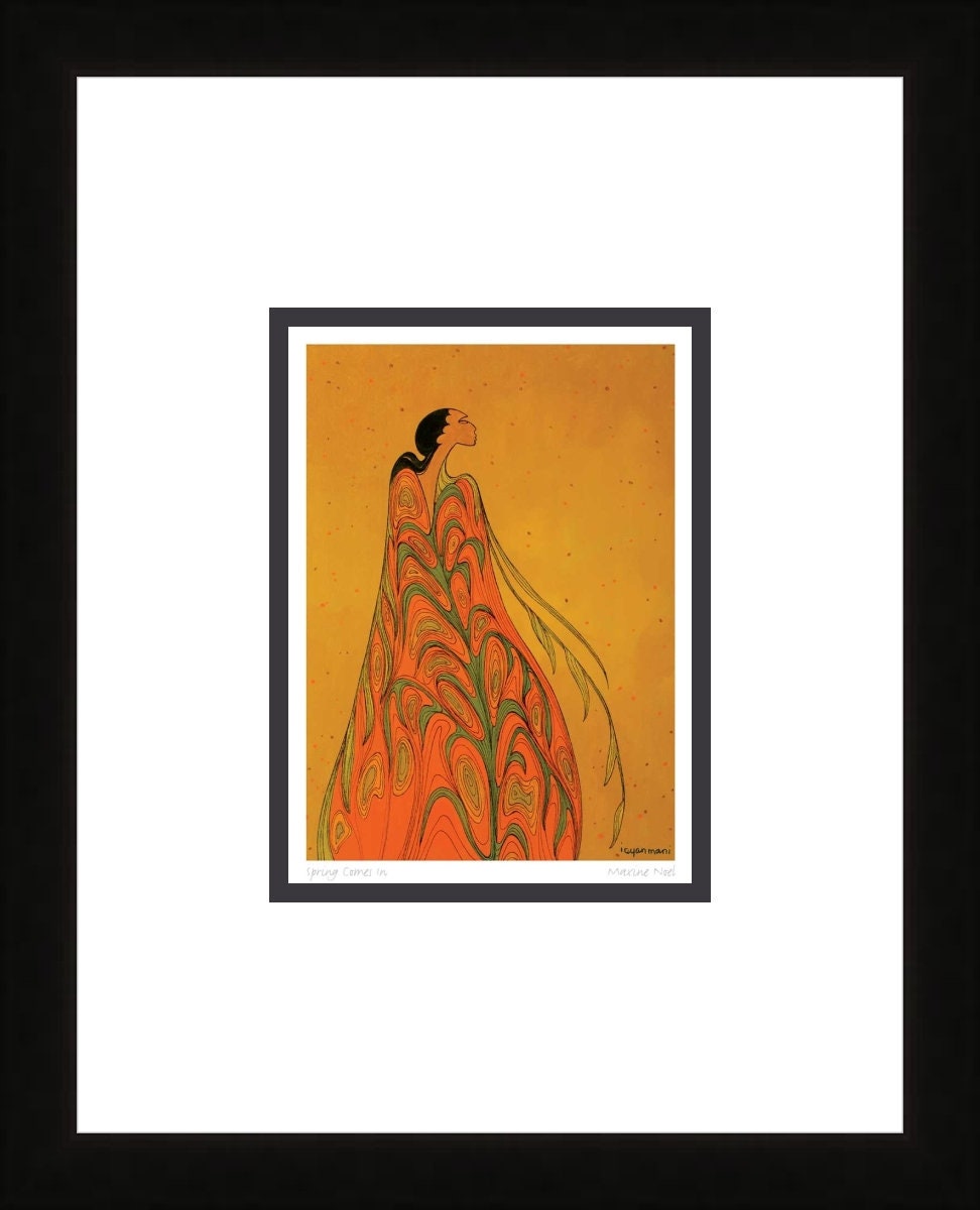 L'Arrivée du Printemps par Maxine Noel, estampe d'art autochtone, Premières Nations, Autochtones d'Amérique, art encadré
