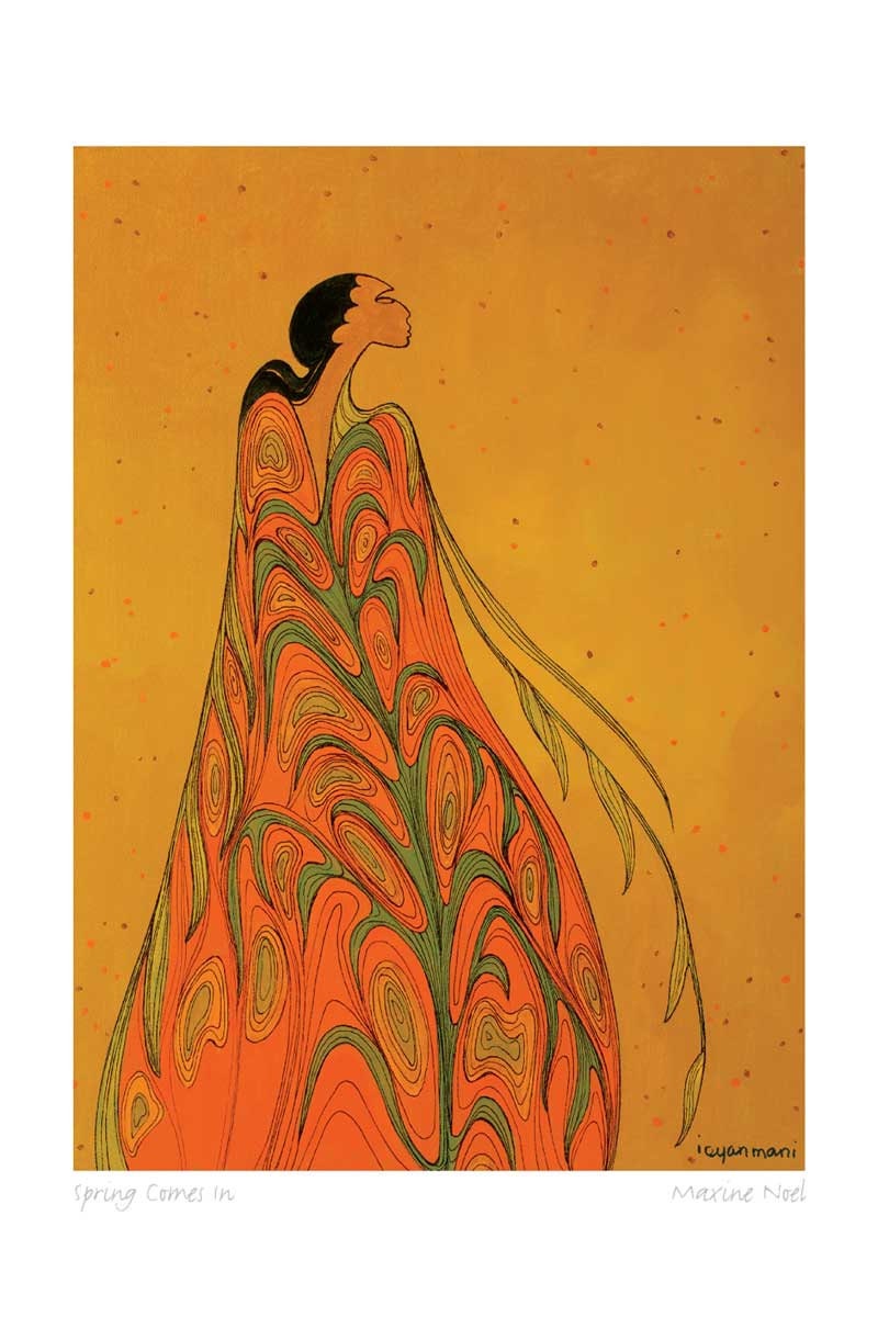 L'Arrivée du Printemps par Maxine Noel, estampe d'art autochtone, Premières Nations, Autochtones d'Amérique, art encadré