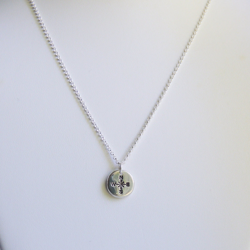 Compass Necklace Sterling Silver Nugget Pendant
