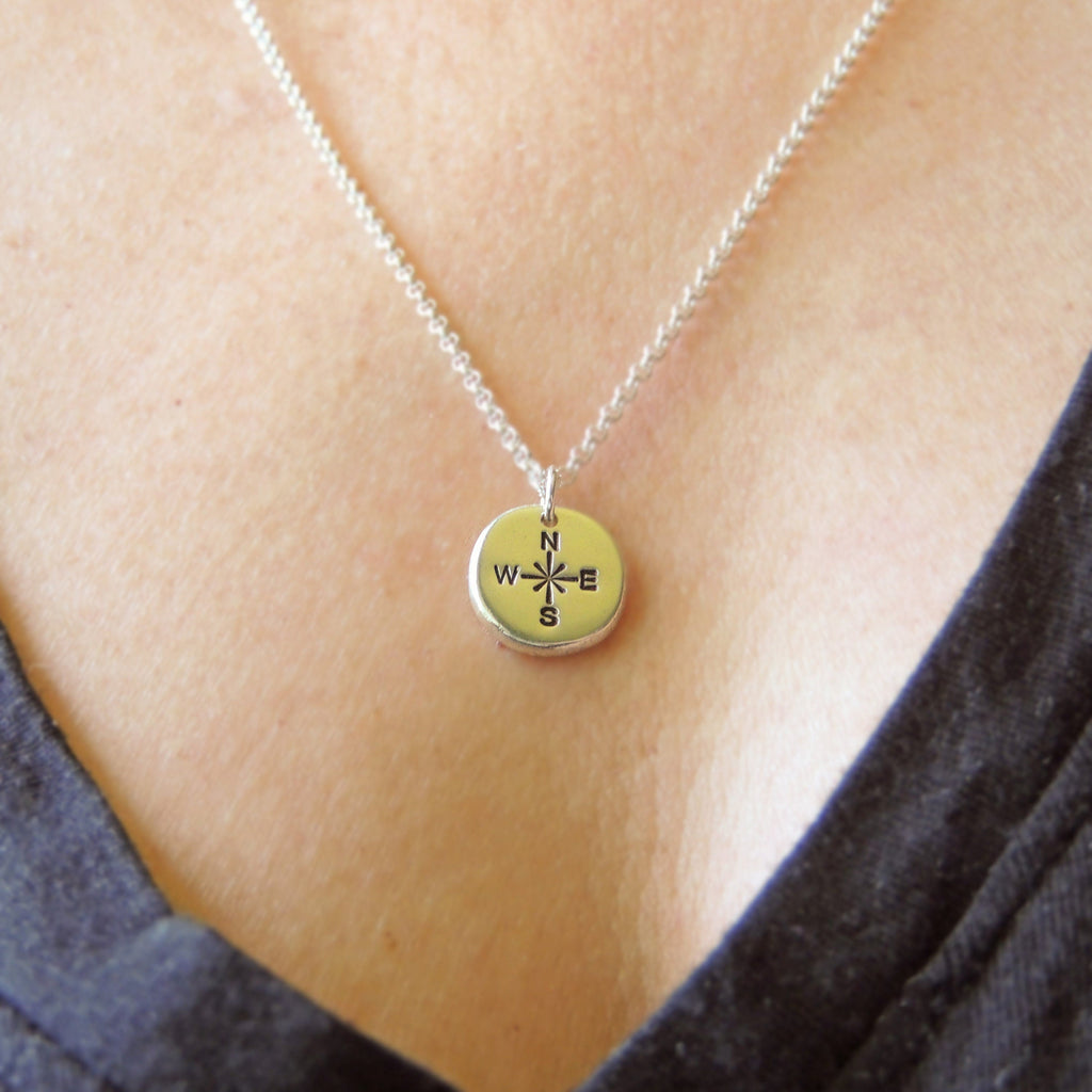 Compass Necklace Sterling Silver Nugget Pendant