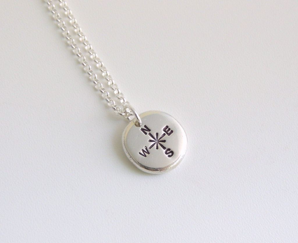 Compass Necklace Sterling Silver Nugget Pendant