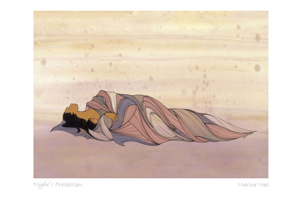 Protection de la nuit par Maxine Noel, carte d'art autochtone, Premières Nations, Amérindiens, carte d'art encadrée