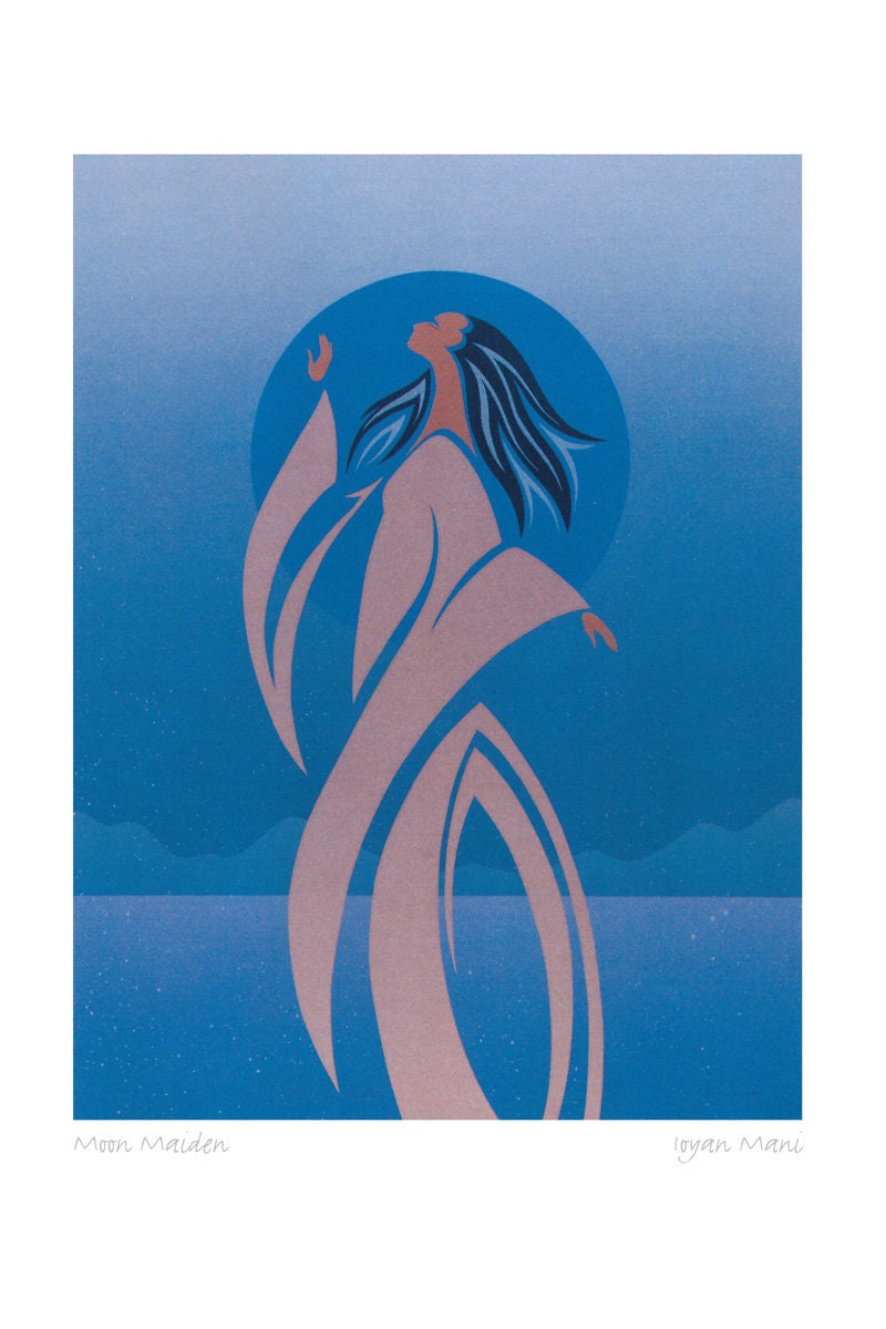 Moon Maiden par Maxine Noel, impression d'art autochtone, Premières Nations, Amérindiens, carte d'art encadrée