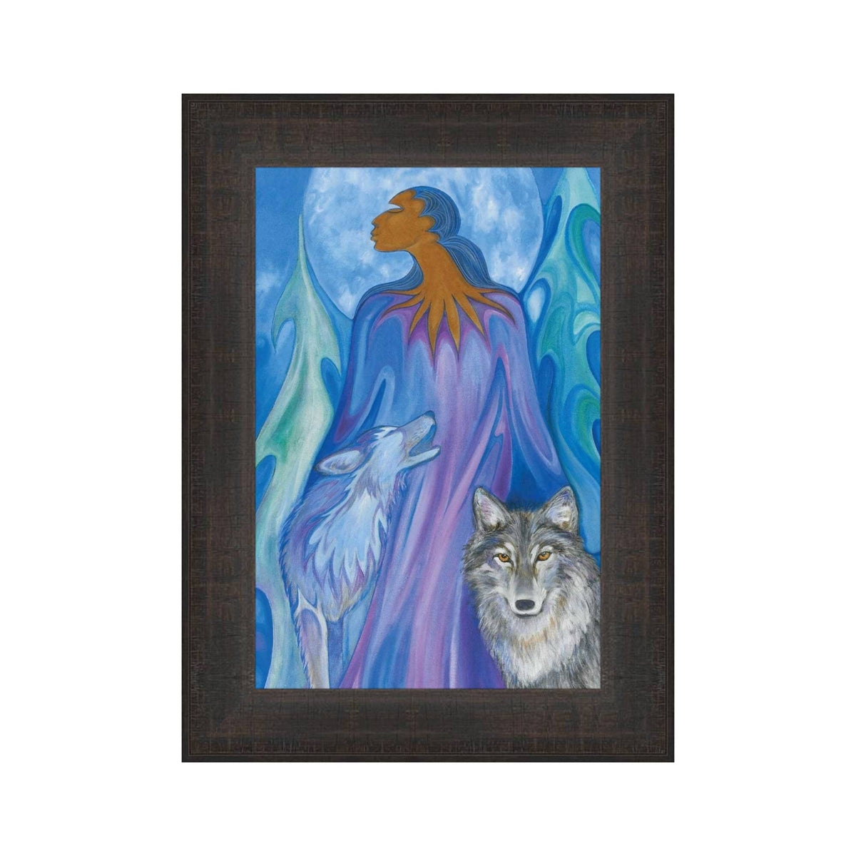 Loup gardien par Maxine Noel, carte d'art autochtone, Premières Nations, Amérindiens, œuvre d'art encadrée