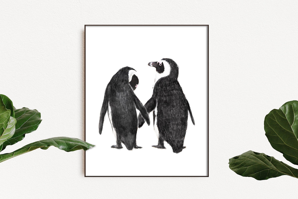 Cadeau de mariage personnalisé - Décoration murale Pingouin amoureux pour jeunes mariés