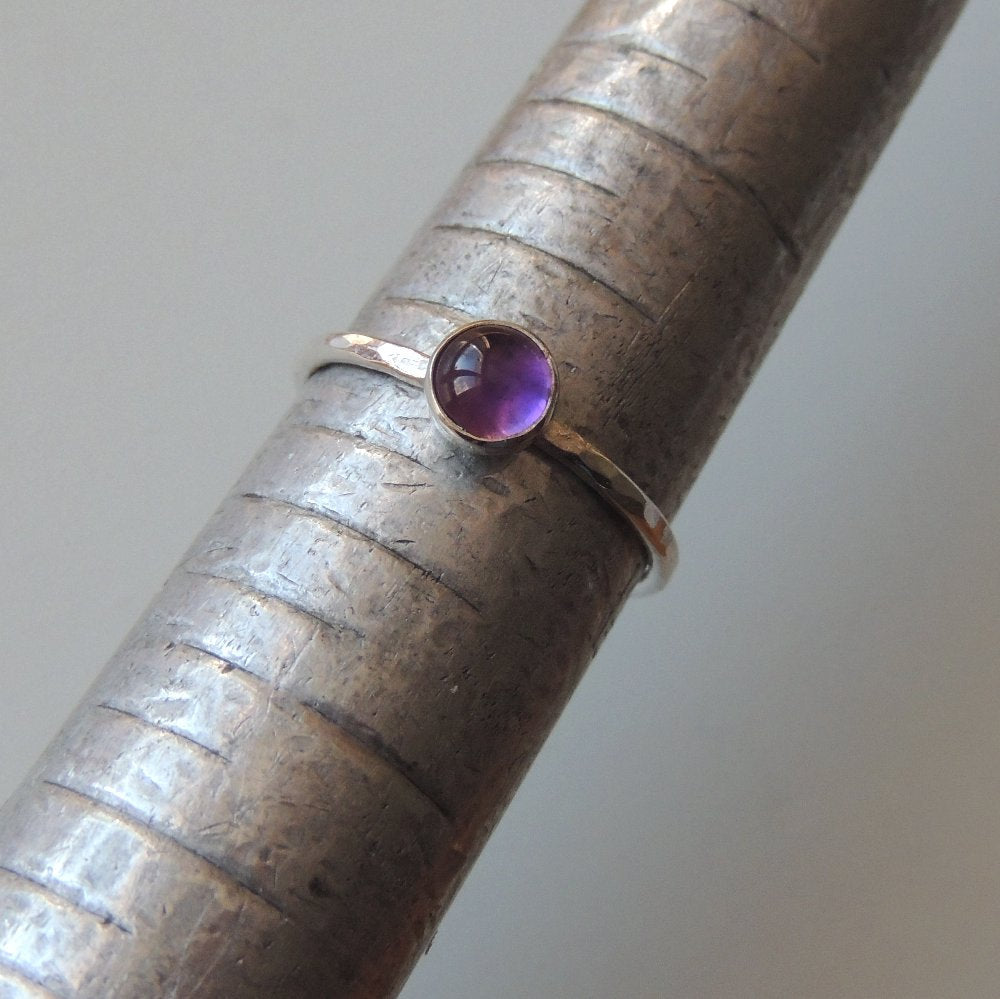 Amethyst Ring Sterling Silver Stacking Ring Bezel Set