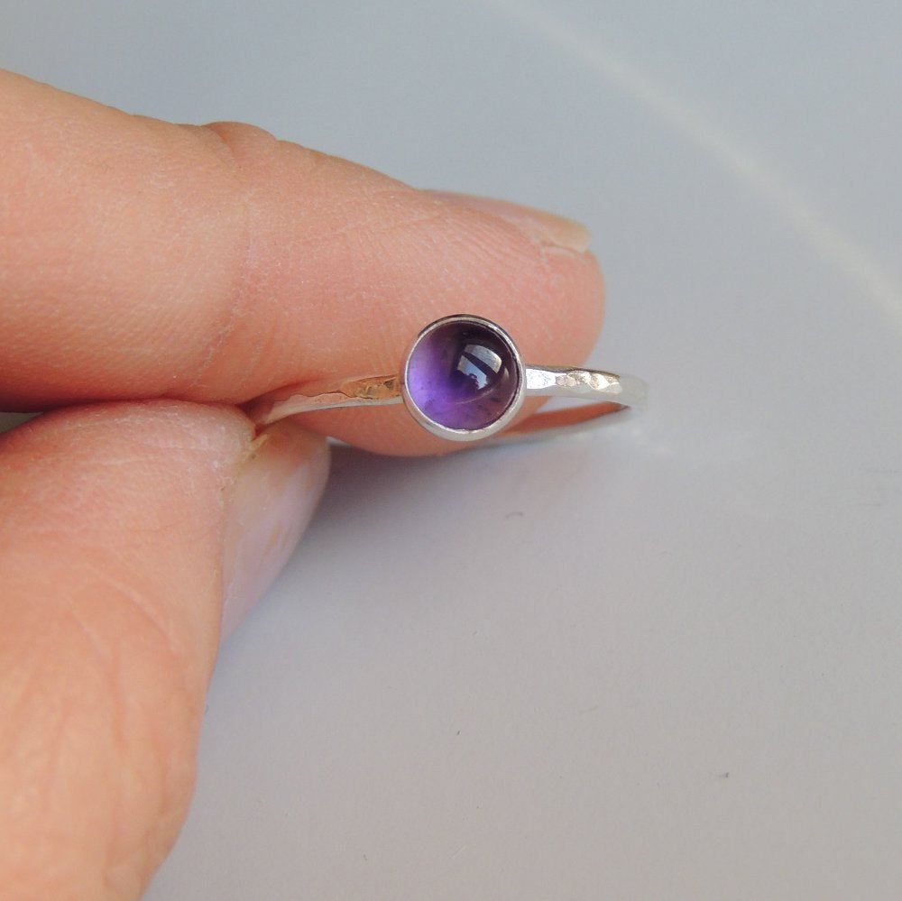 Amethyst Ring Sterling Silver Stacking Ring Bezel Set