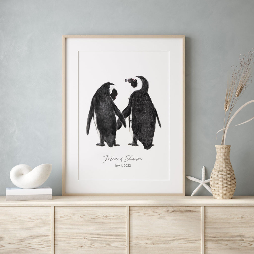 Cadeau de mariage personnalisé - Décoration murale Pingouin amoureux pour jeunes mariés