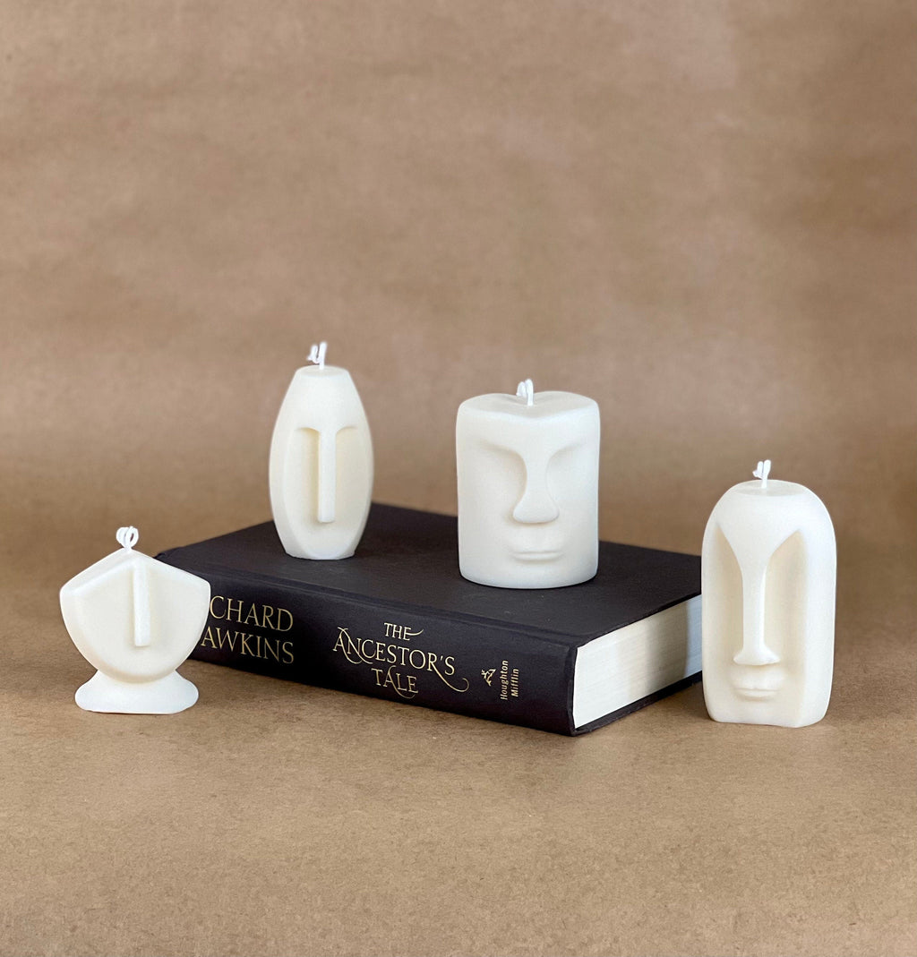 Ensemble de bougies en cire de soya Visage de statue | décor sculptural pour la maison