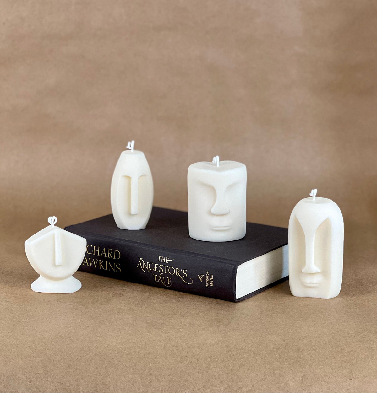 Ensemble de bougies en cire de soya Visage de statue | décor sculptural pour la maison