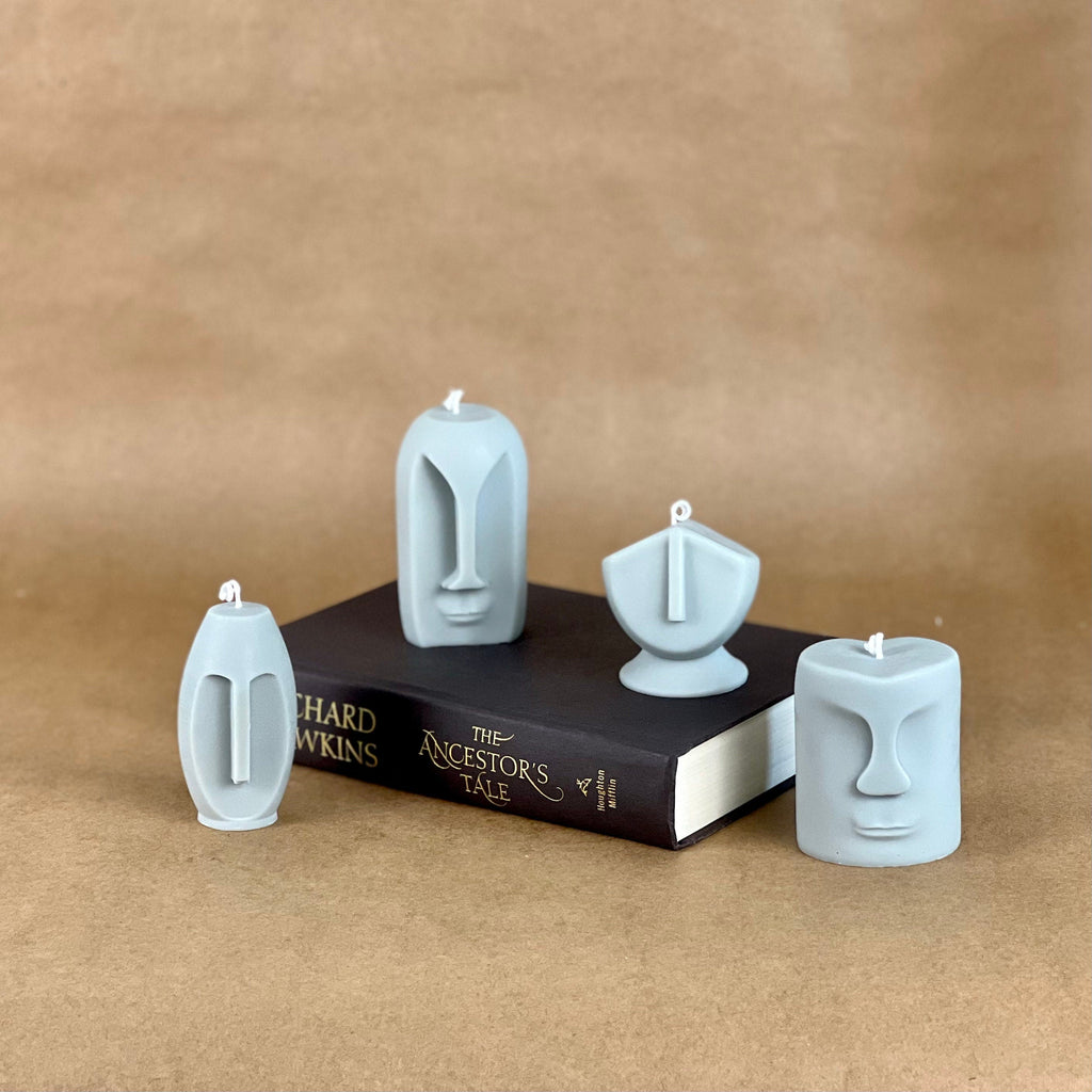 Ensemble de bougies en cire de soya Visage de statue | décor sculptural pour la maison