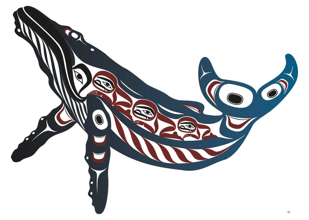 Baleine à bosse par Mark Preston, impression d'art autochtone, Premières Nations, Amérindiens, Tlingit, Territoire du Yukon, œuvre encadrée