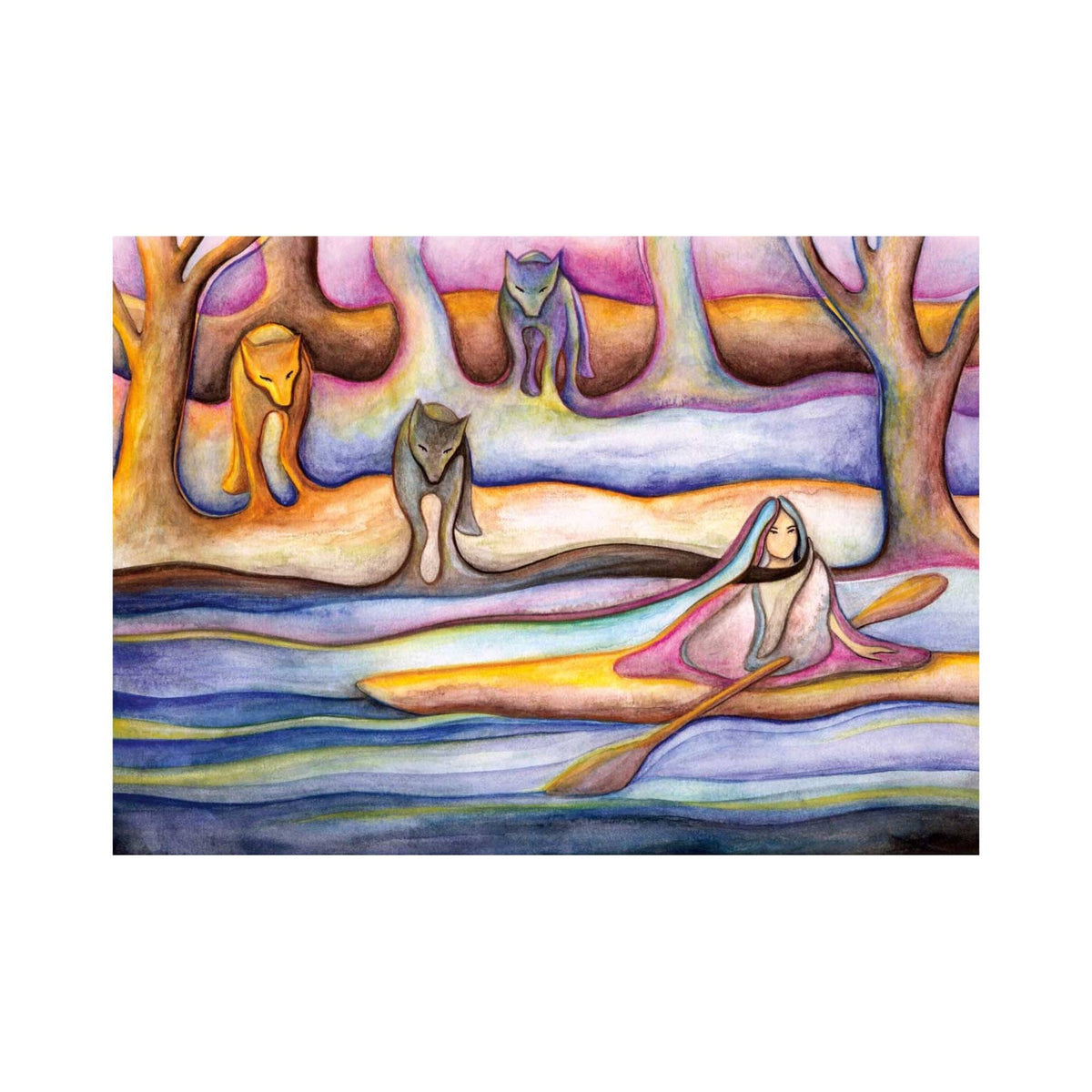 Début de soirée glissant vers l'automne, par Nathalie Coutou, impression d'art autochtone, Premières Nations, décor amérindien