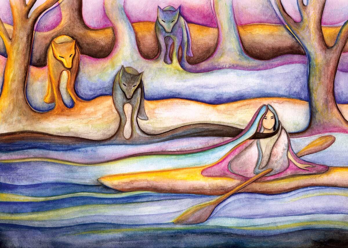 Début de soirée glissant vers l'automne, par Nathalie Coutou, impression d'art autochtone, Premières Nations, décor amérindien