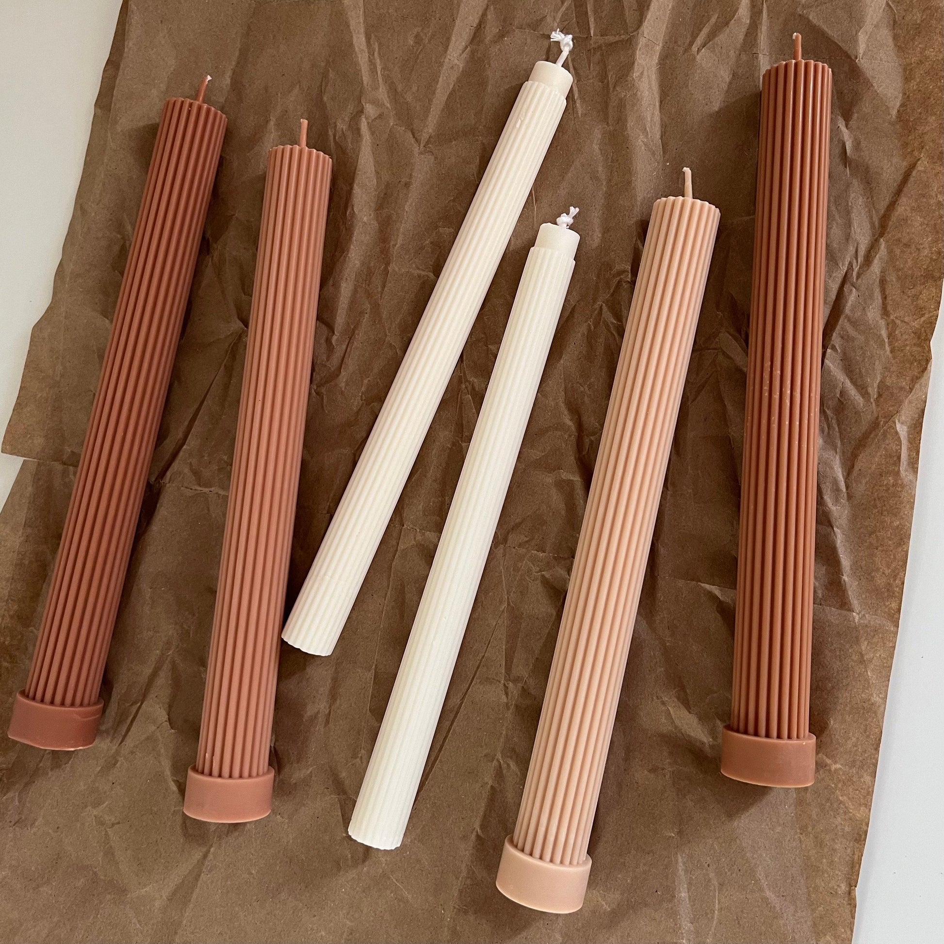 Ribbed Soy Wax Taper Candle: Handmade Unscented Pillar