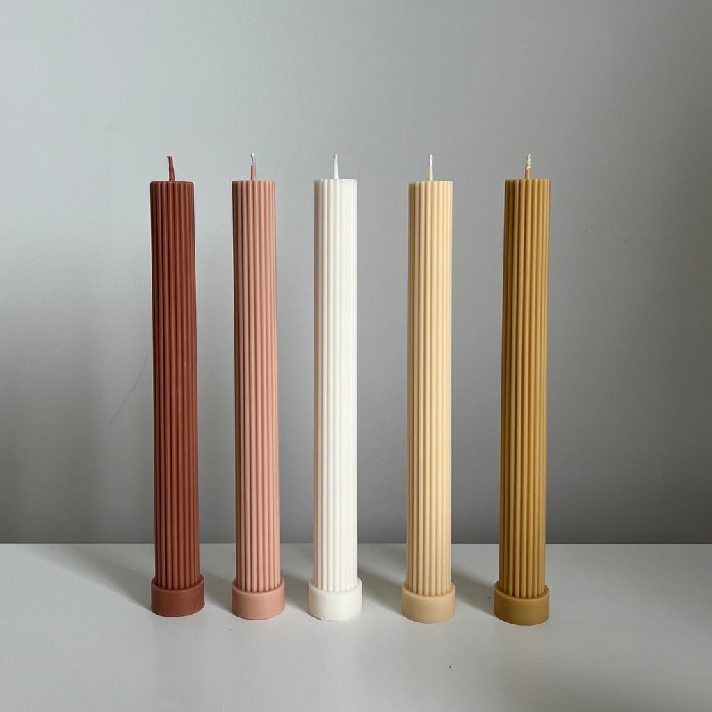 Ribbed Soy Wax Taper Candle: Handmade Unscented Pillar