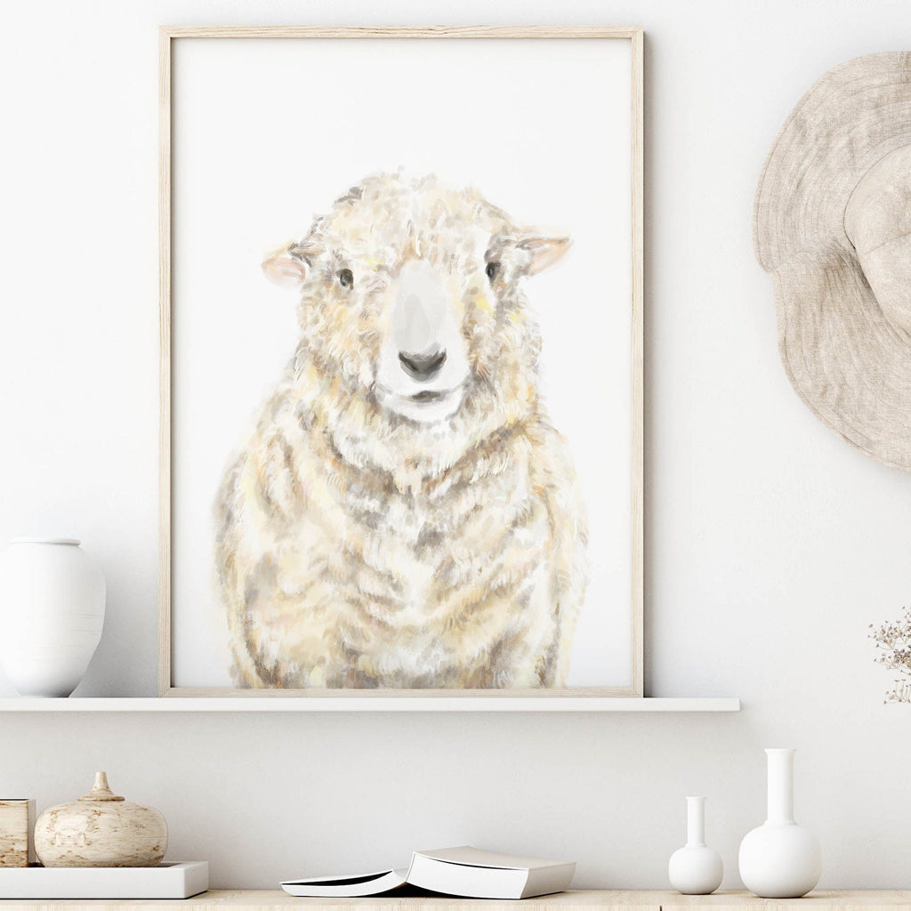 Estampe artistique représentant des moutons de ferme -