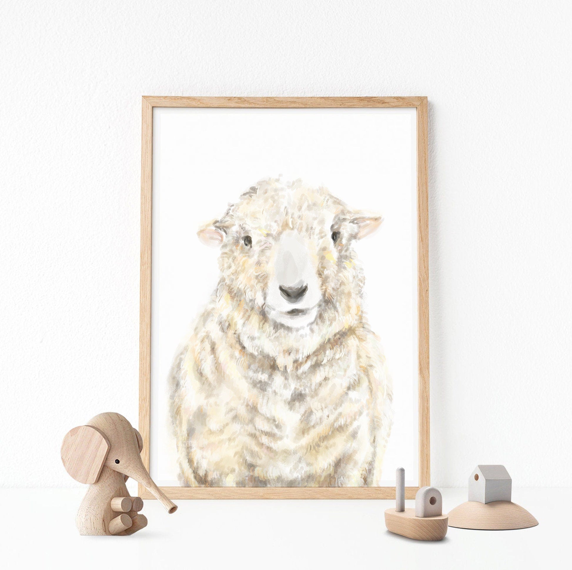 Estampe artistique représentant des moutons de ferme -