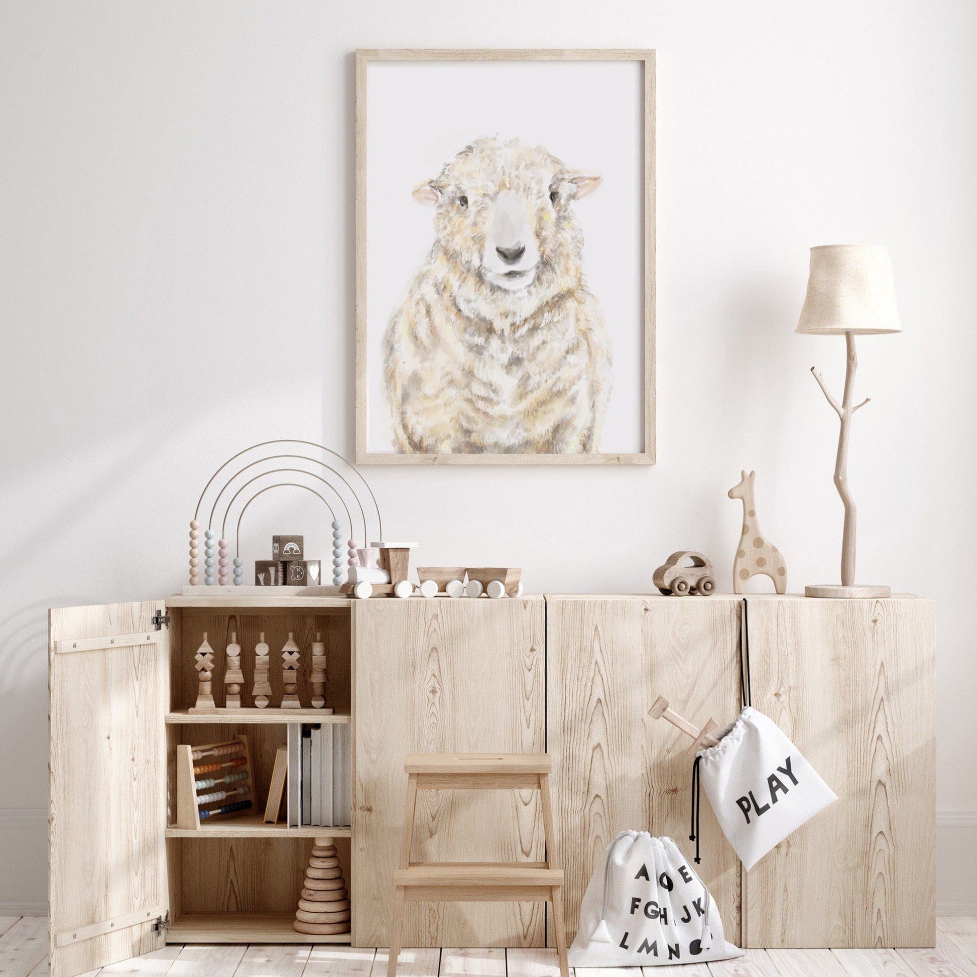 Estampe artistique représentant des moutons de ferme -