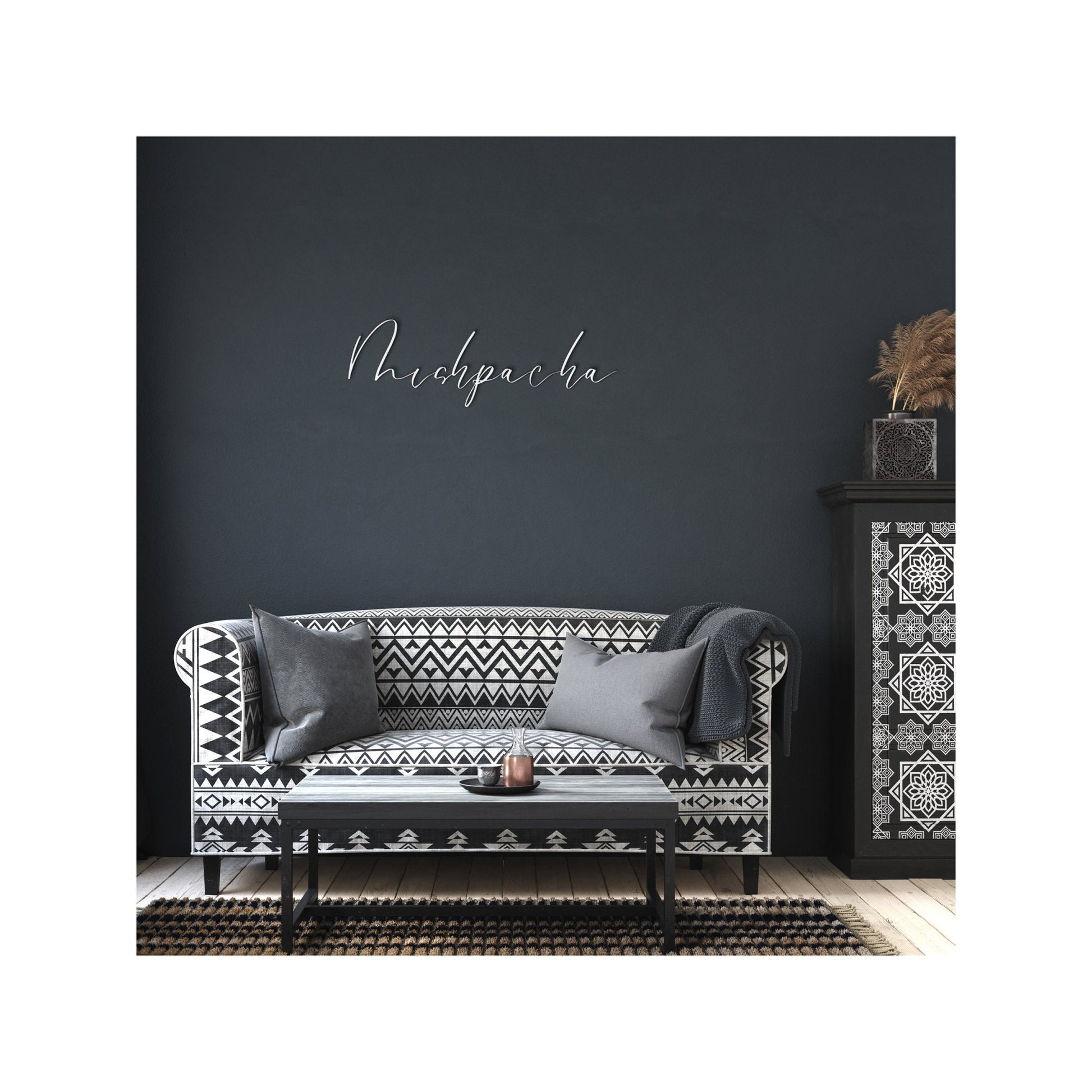 Décoration murale juive en métal. Décoration murale Mishpacha noire en métal. Idée cadeau pour les fêtes juives. Idée cadeau pour une pendaison de crémaillère juive. Cadeau de mariage juif.