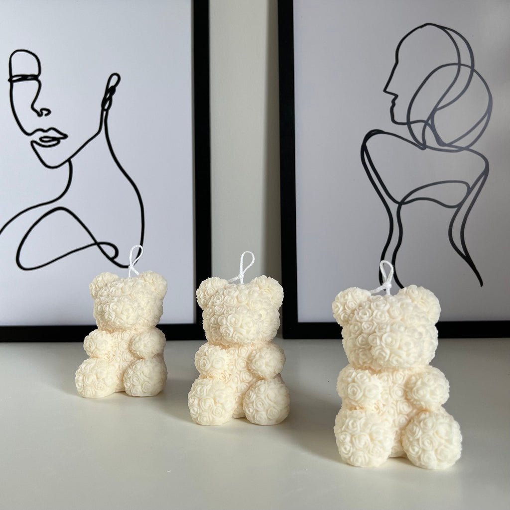 Rose Teddy Bear Candle: Hand Poured Soy Wax Blend Home Decor