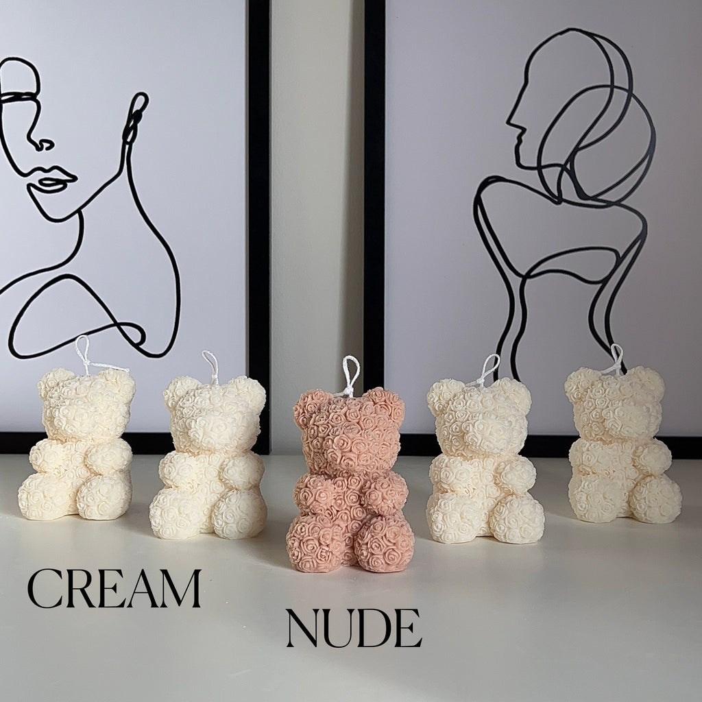 Rose Teddy Bear Candle: Hand Poured Soy Wax Blend Home Decor