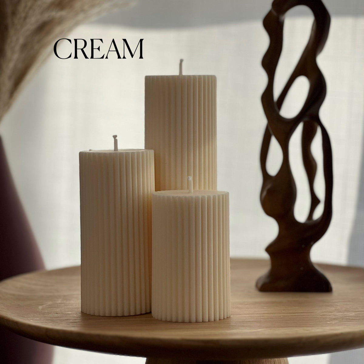Ensemble de bougies piliers striées en cire de soja | bougies décoratives non parfumées