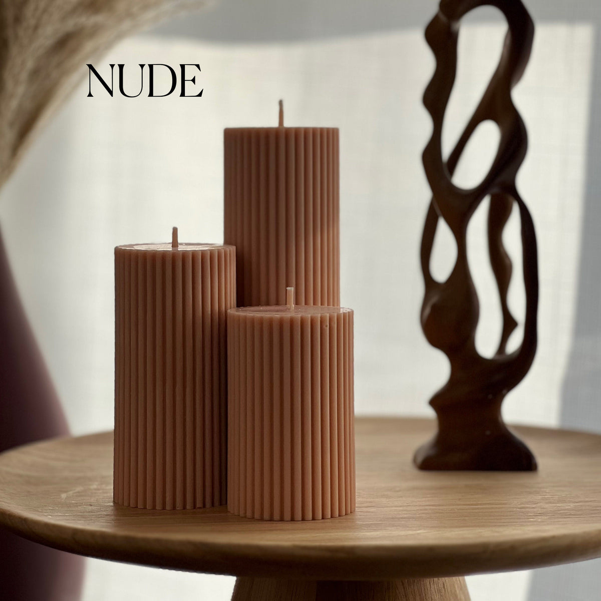Ensemble de bougies piliers striées en cire de soja | bougies décoratives non parfumées