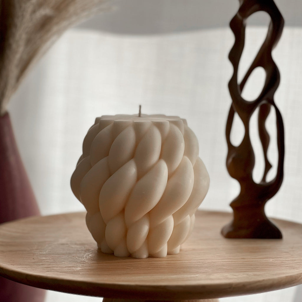 Large Knitted Soy Candle: Twisted Rope Coffee Table Decor