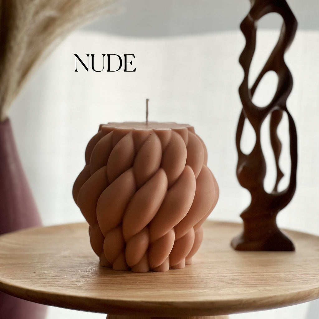 Large Knitted Soy Candle: Twisted Rope Coffee Table Decor