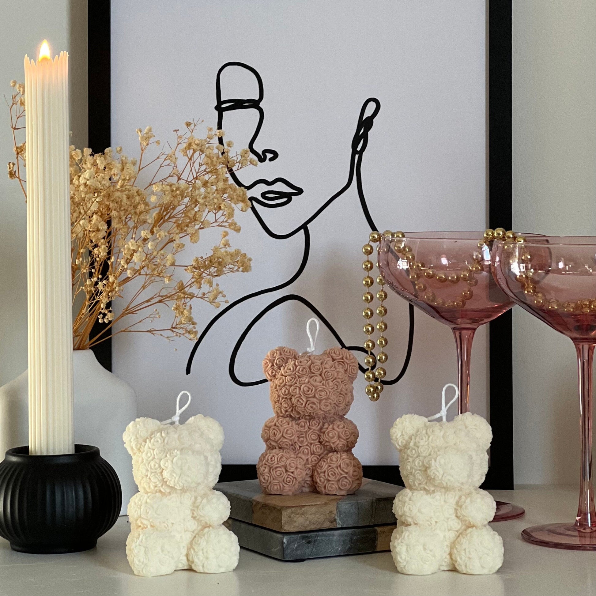 Rose Teddy Bear Candle: Hand Poured Soy Wax Blend Home Decor