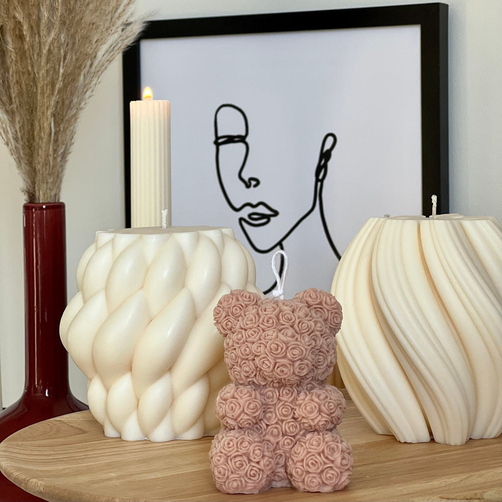 Rose Teddy Bear Candle: Hand Poured Soy Wax Blend Home Decor