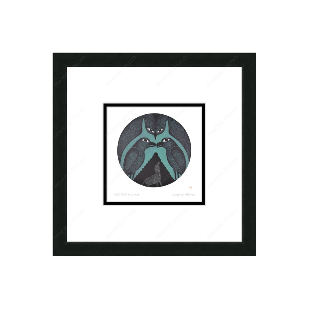 Owl’s Embrace, 1995 by Kenojuak Ashevak, Indigenous Inuit Art Card, Aboriginal Decor, Framed Art Card