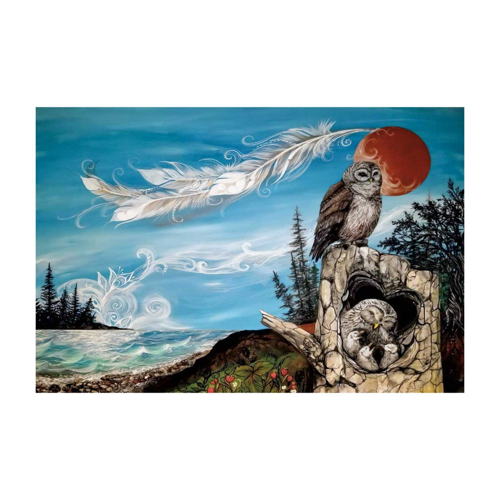 Owl Family par Karen Erickson, impression d'art autochtone, Premières Nations, décor autochtone amérindien