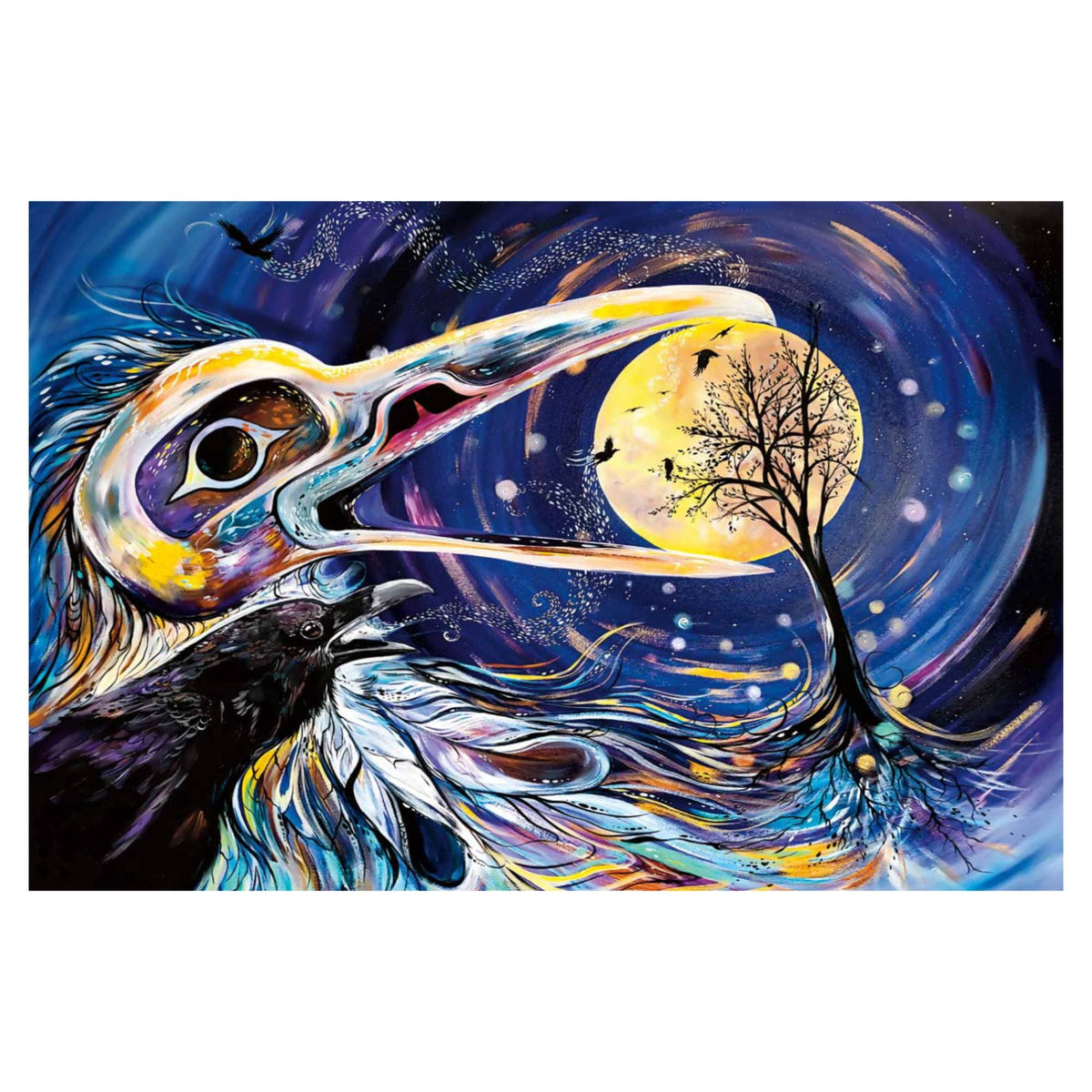 Raven Moon par Carla Joseph, estampe d'art autochtone, Premières Nations, Amérindiens, Cris, Métis, œuvre encadrée